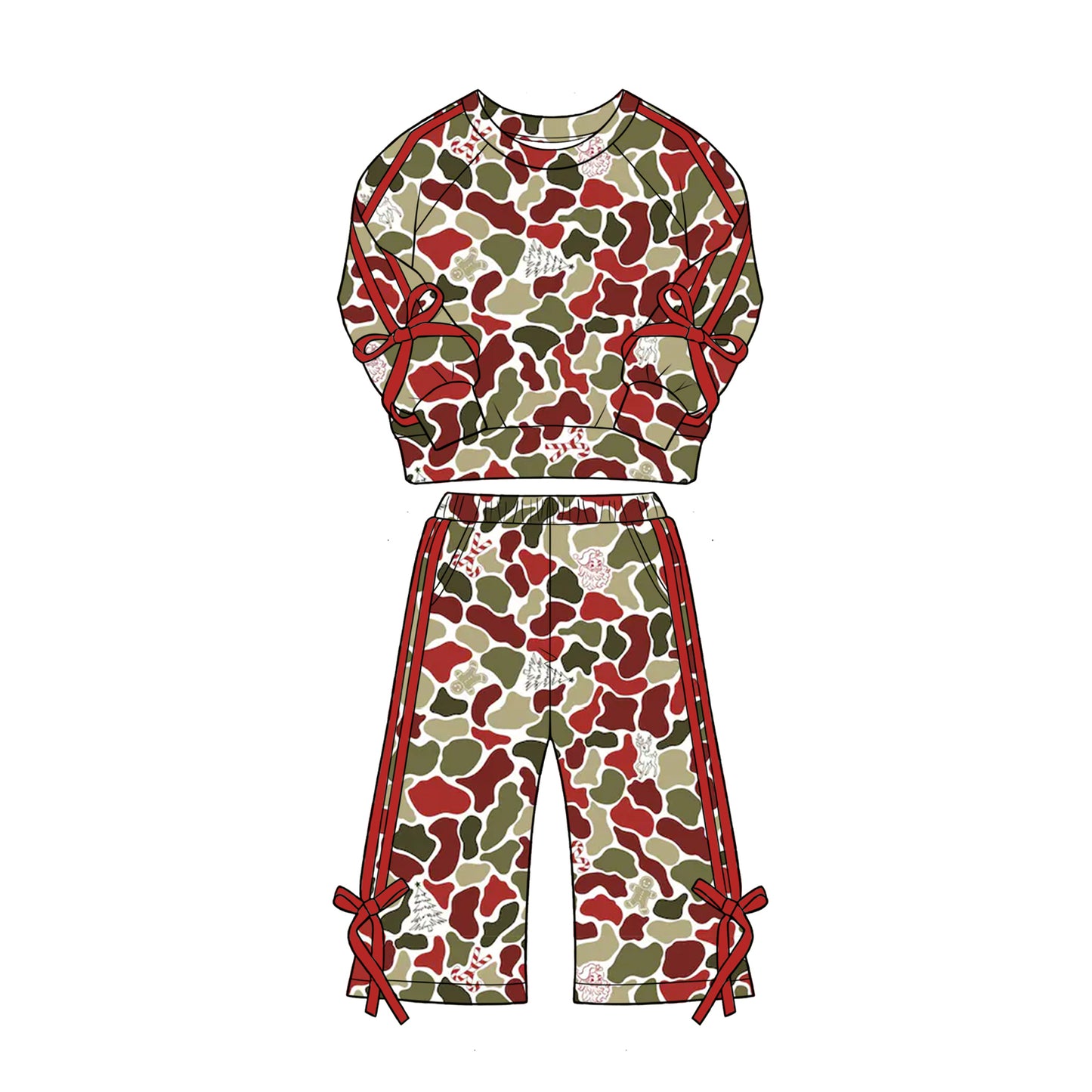 Christmas tree camo print long sleeve top matching pants girl outfit preorder