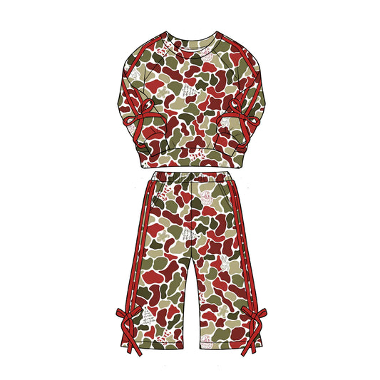 Christmas tree camo print long sleeve top matching pants girl outfit preorder