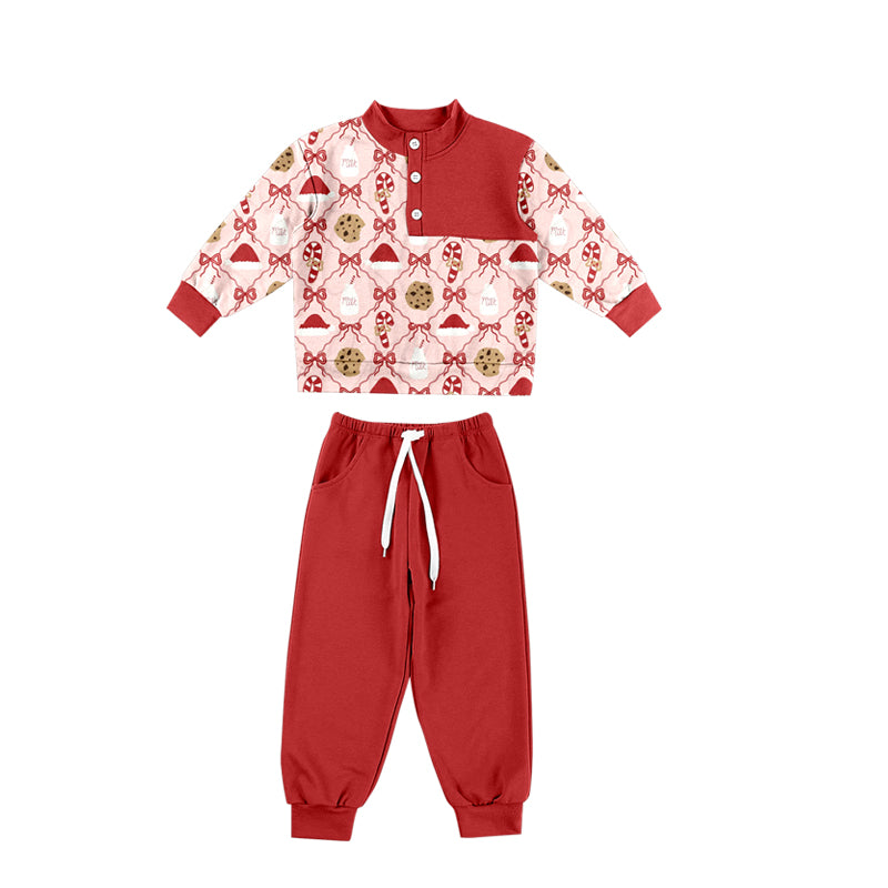 Christmas santa cookie print long sleeve top matching pants girl outfit preorder