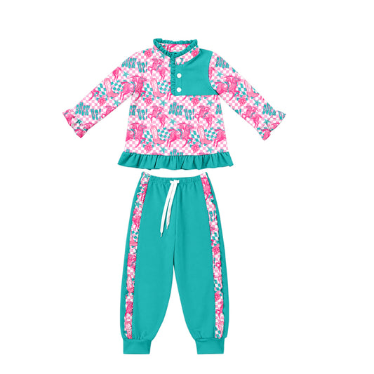 Western cowgirl print long sleeve top matching pants girl outfit preorder