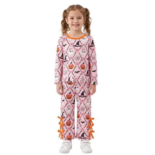 Halloween ghost pumpkins long sleeve top matching pants girls outfit