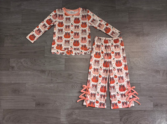 Fall pumpkins long sleeve top matching pants girls outfit preorder