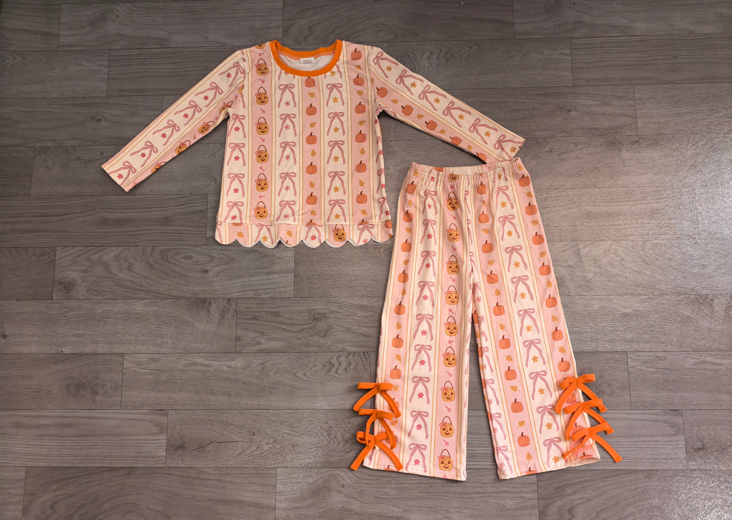 Fall Halloween pumpkins long sleeve top matching pants girls outfit preorder