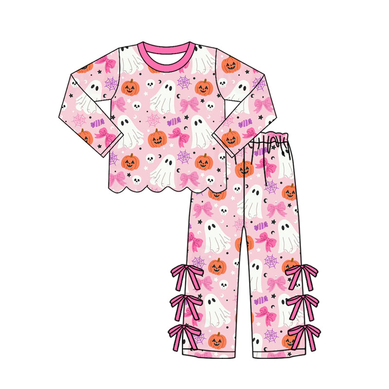 Halloween ghost pumpkins long sleeve top matching pants girls outfit preorder