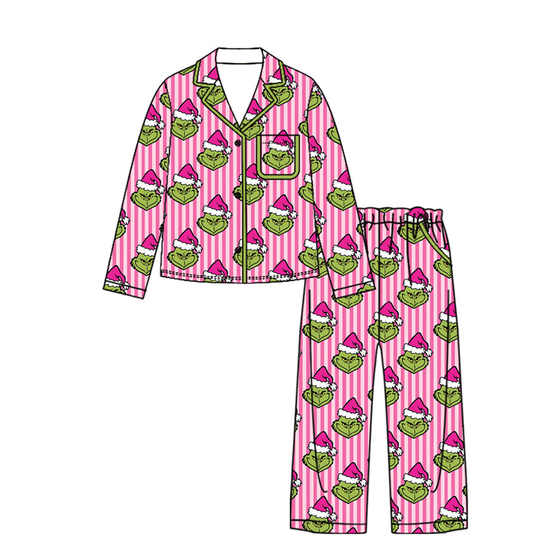 Adult women Christmas green face design long sleeve pajama set preorder