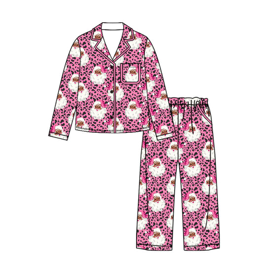 Adult women Christmas santa leopard design long sleeve pajama set preorder