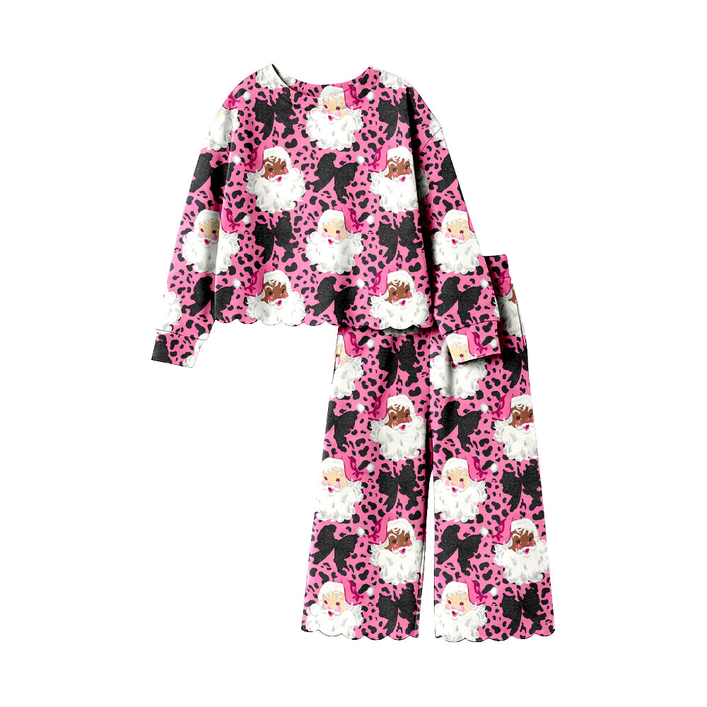 Christmas santa bow long sleeve top matching pants girls outfit preorder