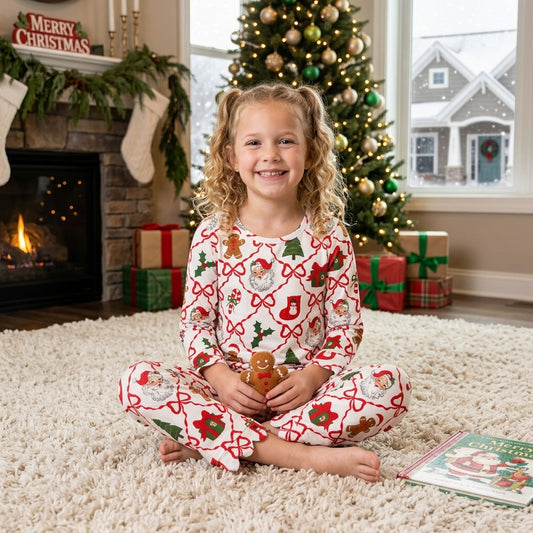 Christmas tree gift long sleeve top matching pants girls outfit