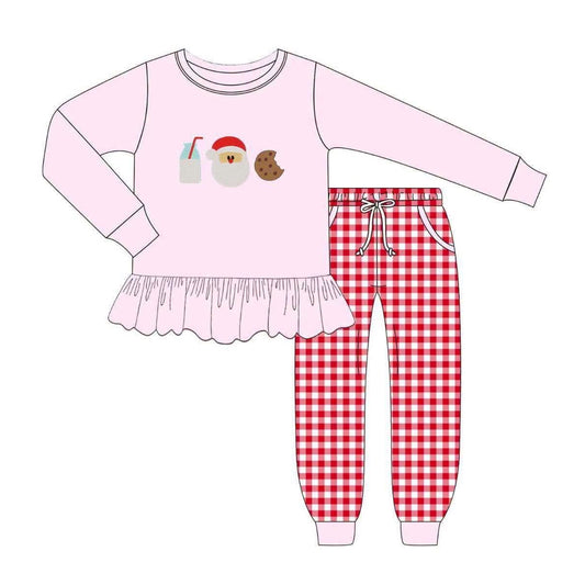 Christmas santa cookie milk print long sleeve top matching pants girl outfit preorder