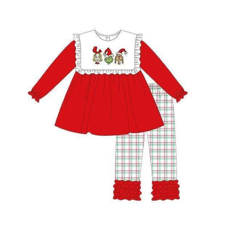 Christmas green face long sleeve top matching pants girls outfit preorder