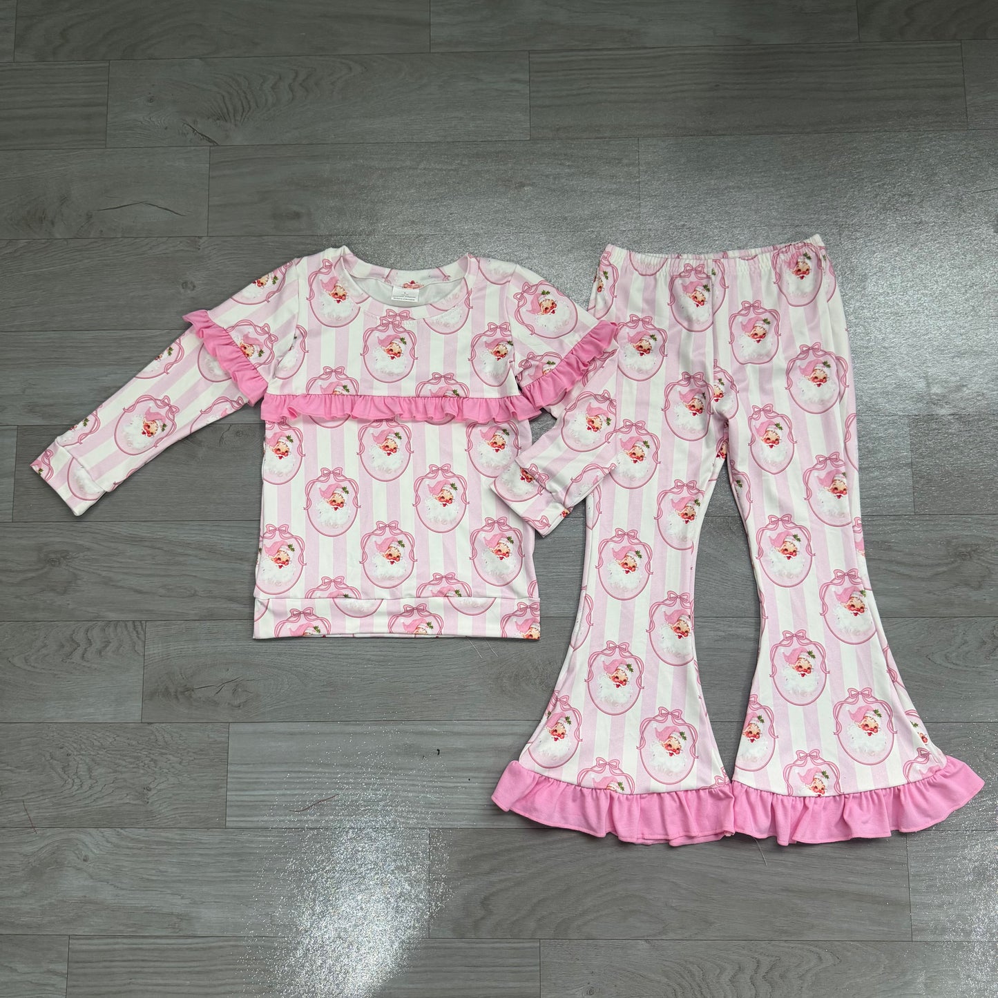 Christmas santa claus long sleeve top matching pants girl outfit preorder