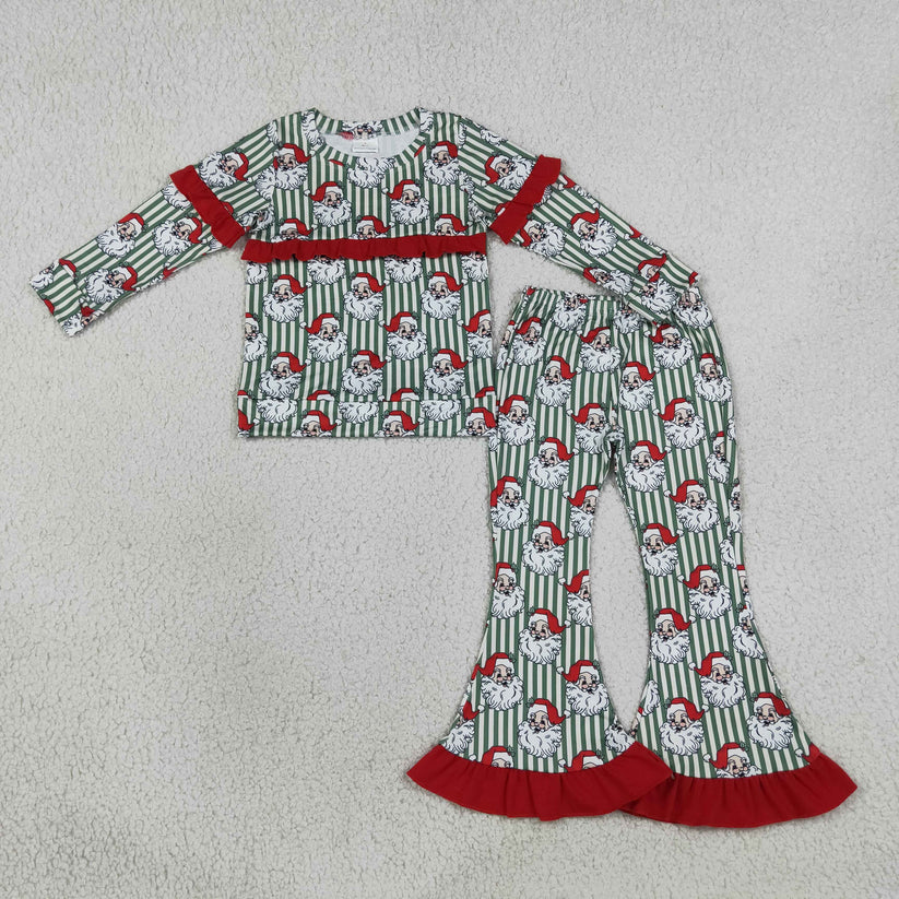 Christmas santa claus long sleeve top matching pants girl outfit
