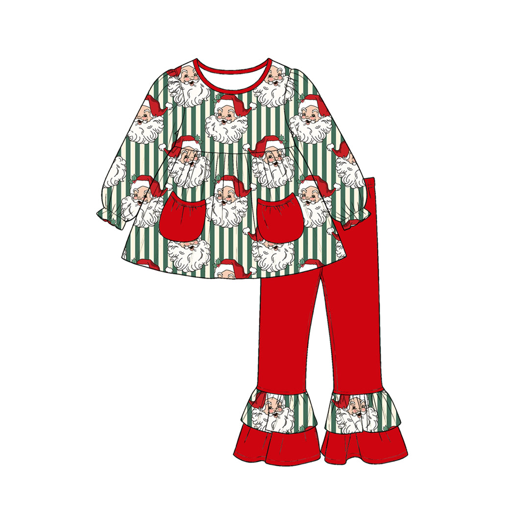 Christmas santa claus long sleeve top matching pants girl outfit preorder
