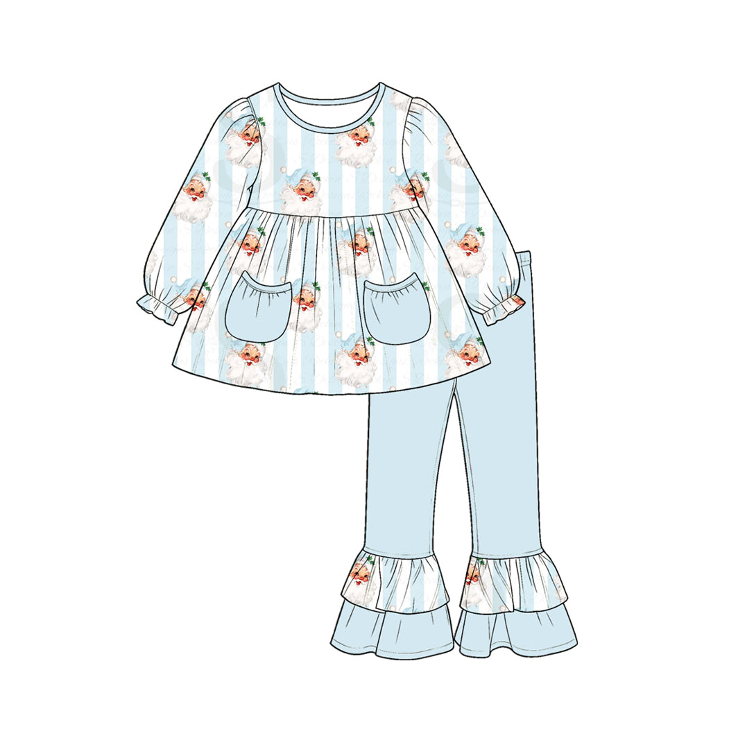 Christmas santa claus long sleeve top matching pants girl outfit preorder