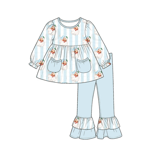 Christmas santa claus long sleeve top matching pants girl outfit preorder