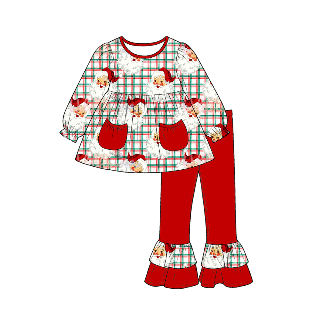 Christmas santa claus long sleeve top matching pants girl outfit preorder