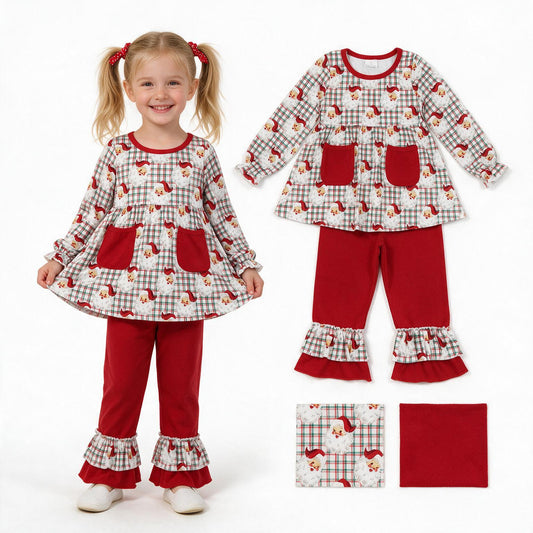 Christmas santa claus long sleeve top matching pants girl outfit