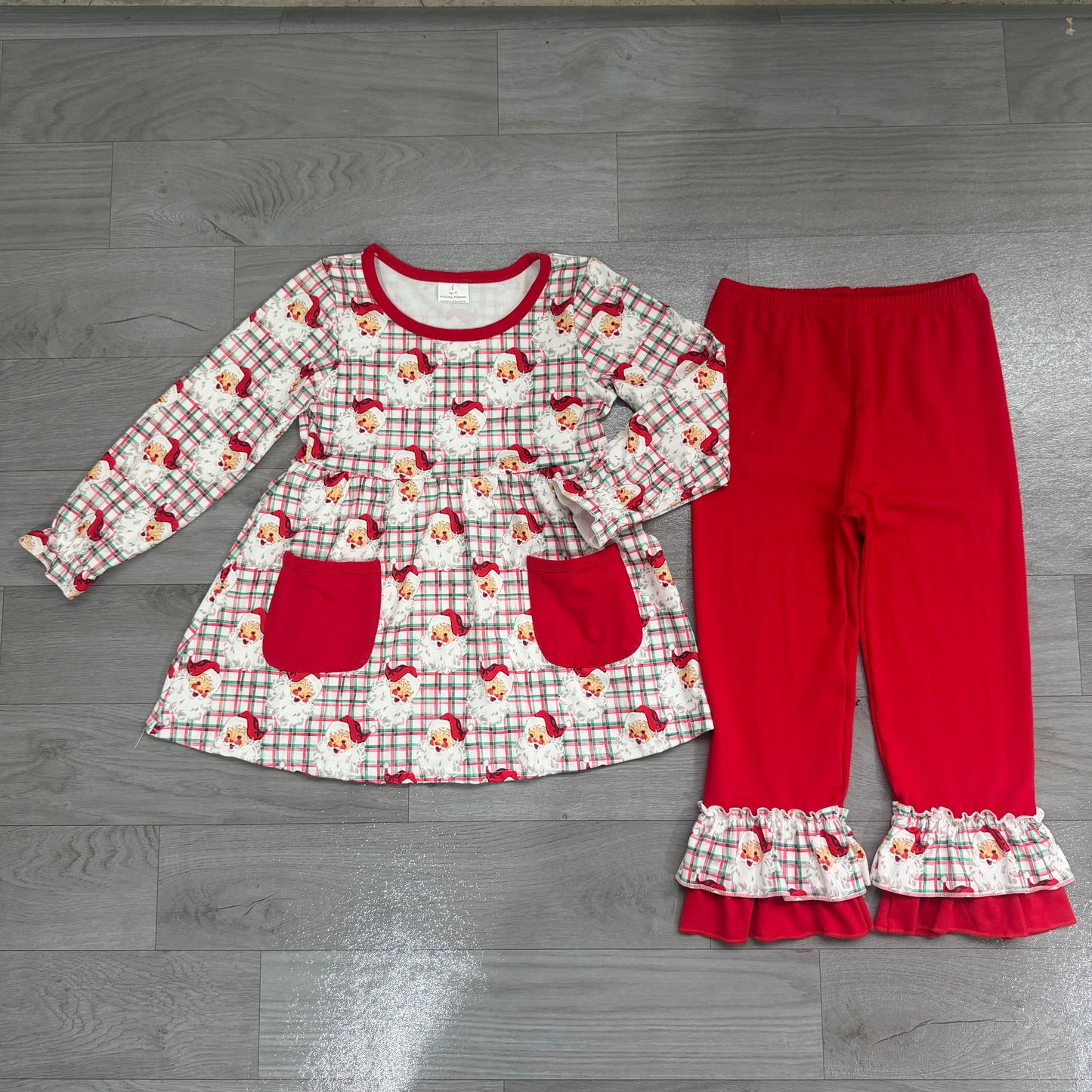 Christmas santa claus long sleeve top matching pants girl outfit preorder