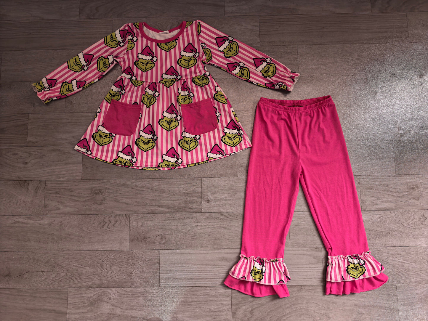 Christmas green face long sleeve top matching pants girl outfit preorder