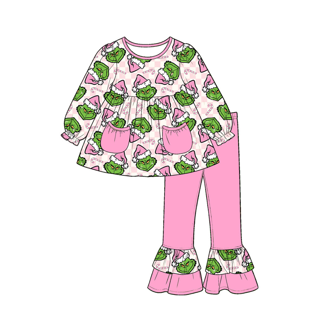Christmas green face long sleeve top matching pants girl outfit preorder