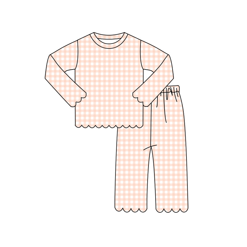 Pink plaid color long sleeve top matching pants girl clothes preorder