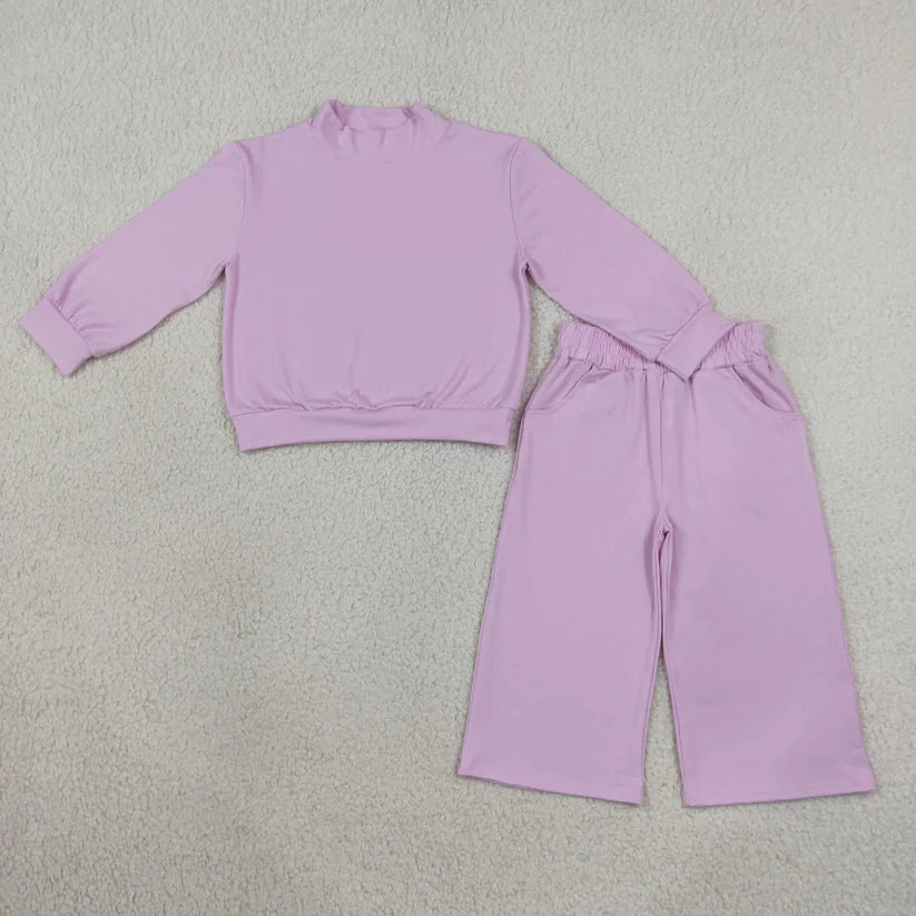 Pink color long sleeve top matching pants girls spring fall outfit