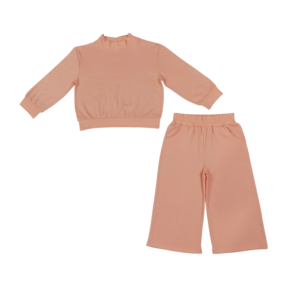 Pink color long sleeve top matching pants girls spring fall outfit