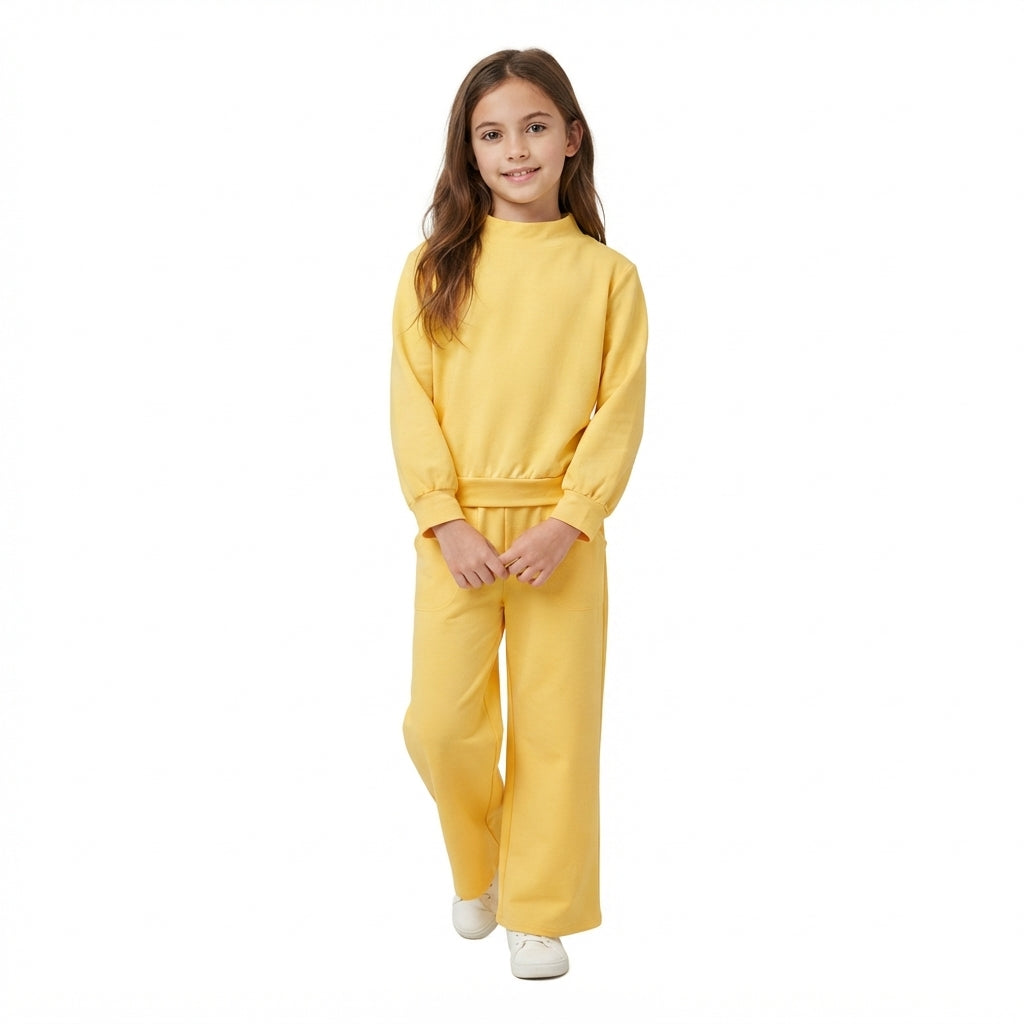 Yellow color long sleeve top matching pants girls outfit