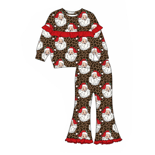 Christmas santa claus long sleeve top matching pants girls outfit preorder