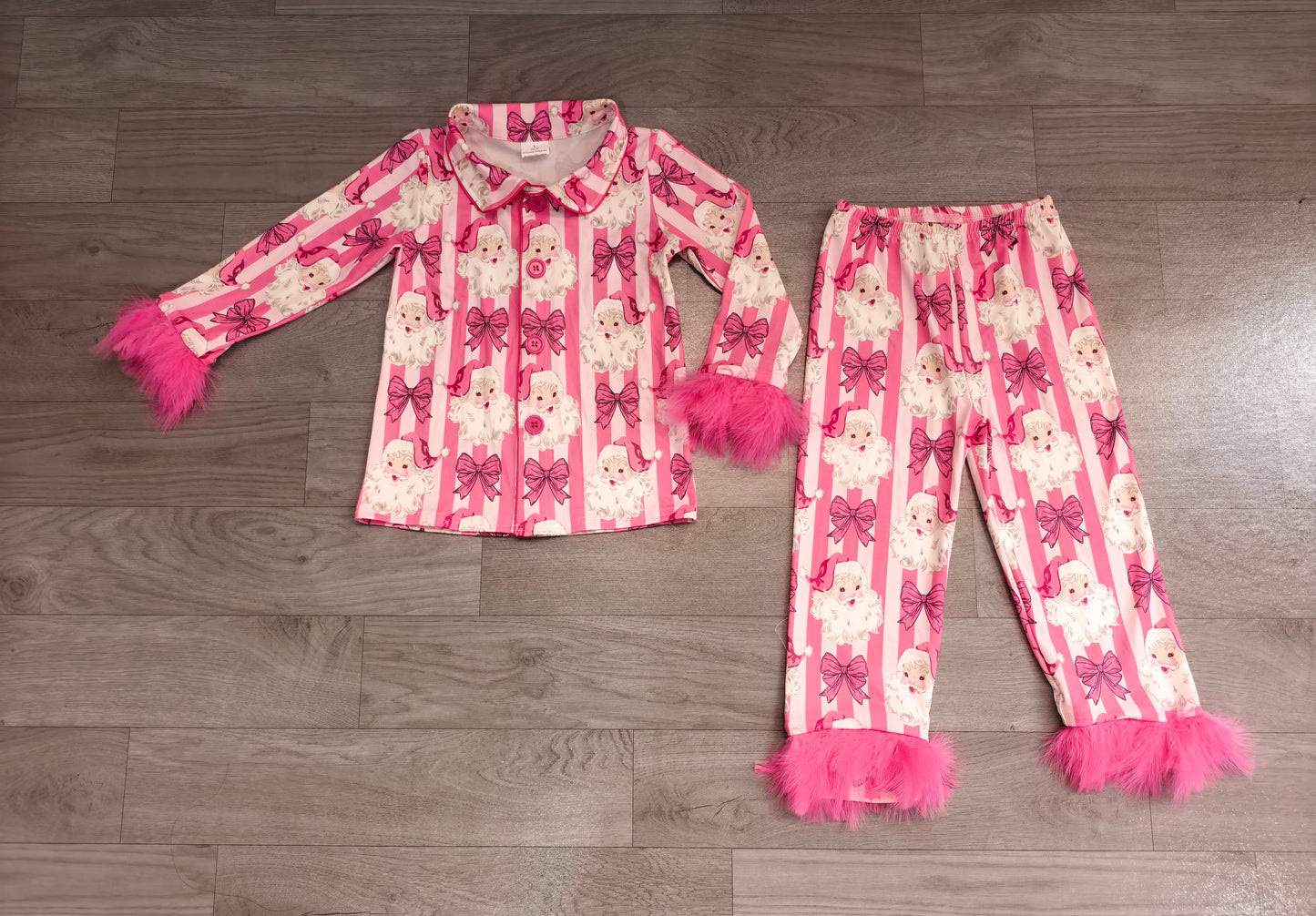 Christmas santa claus long sleeve top matching pants girls pajama set outfit preorder