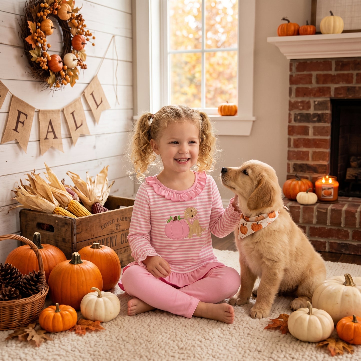 Girl long sleeve fall pumpkin embroidery top matching pants boy spring fall outfit