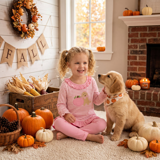 Girl long sleeve fall pumpkin embroidery top matching pants boy spring fall outfit
