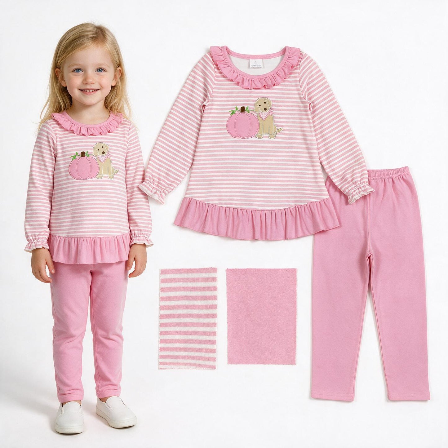 Girl long sleeve fall pumpkin embroidery top matching pants boy spring fall outfit