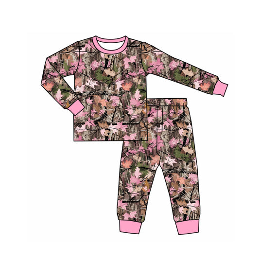 Leaves print long sleeve top matching pants girl clothes set preorder