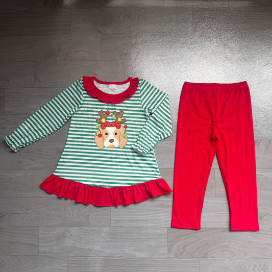 Girls long sleeve Christmas embroidery top matching pants fall outfit preorder