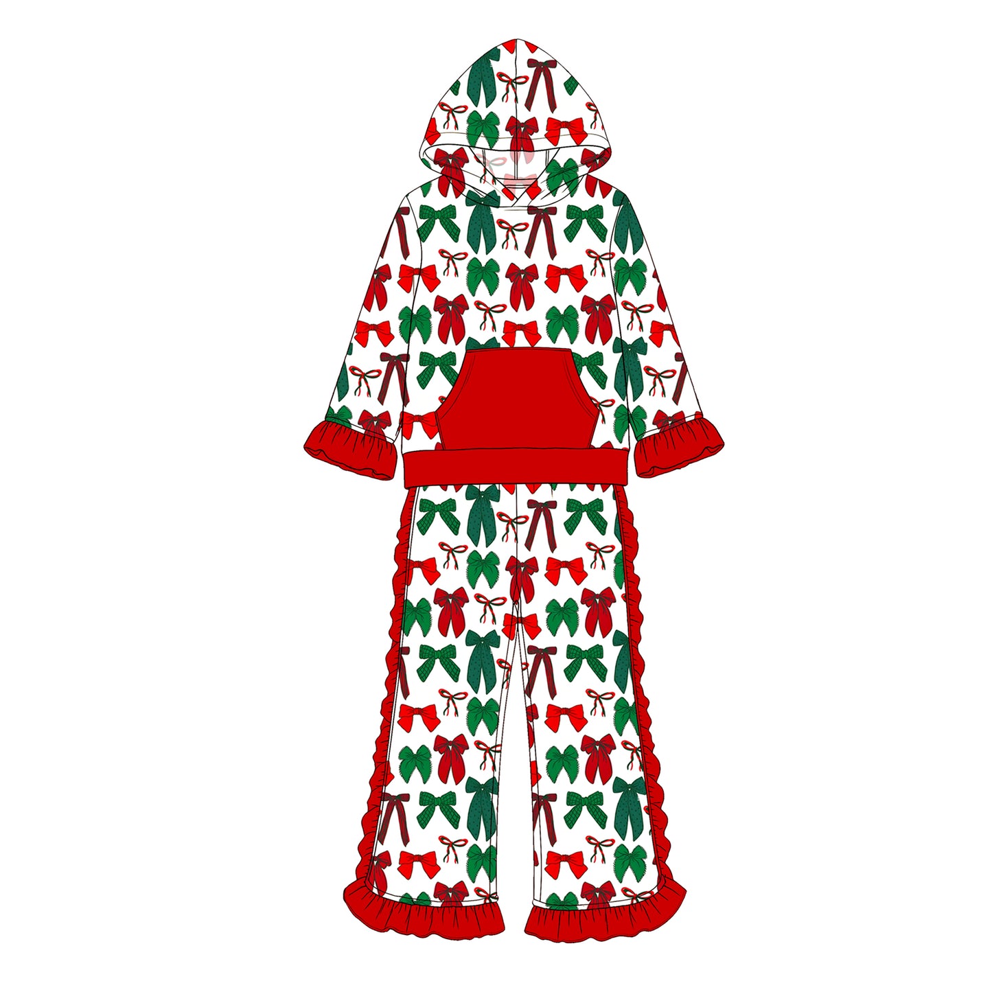Girls long sleeve Christmas red green bow top matching pants fall outfit preorder