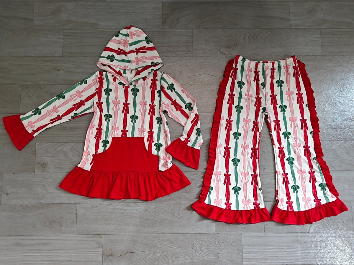 Girls long sleeve Christmas bows top matching pants fall outfit preorder