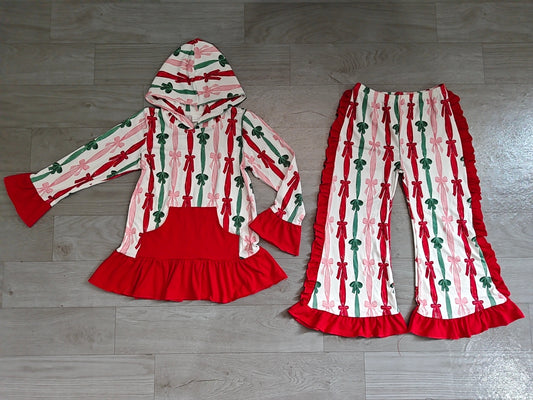 Girls long sleeve Christmas bows top matching pants fall outfit preorder