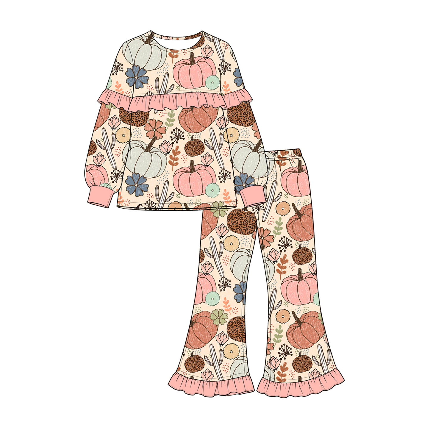 Girls long sleeve pink pumpkins top matching pants fall outfit preorder