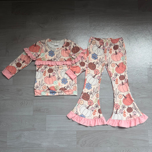 Girls long sleeve pink pumpkins top matching pants fall outfit preorder