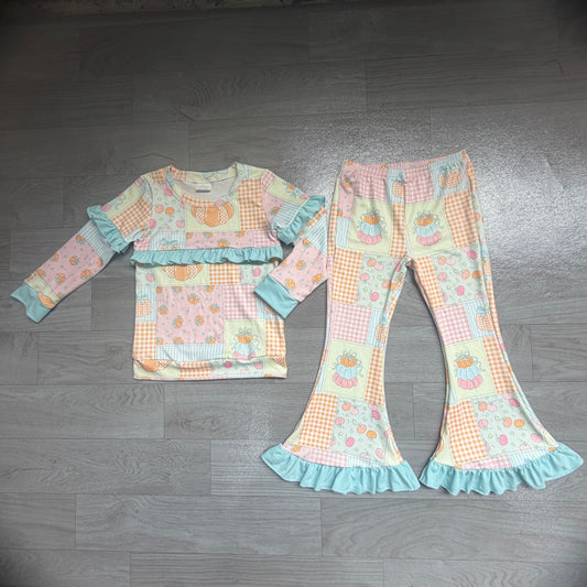 Girls long sleeve pink pumpkins top matching pants fall outfit preorder
