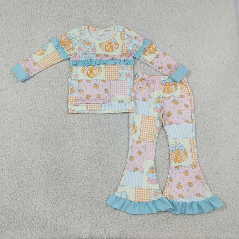 Girls long sleeve pink pumpkins top matching pants fall outfit