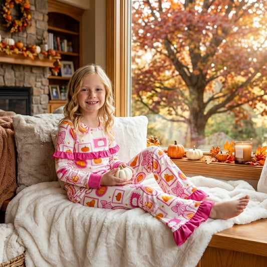 Girls long sleeve pink pumpkins top matching pants fall outfit