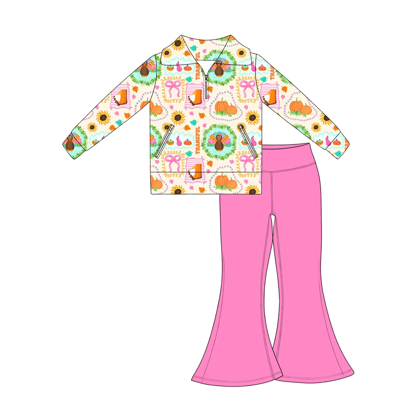 Girls long sleeve Thanksgiving turkey pullover top matching pants fall outfit preorder