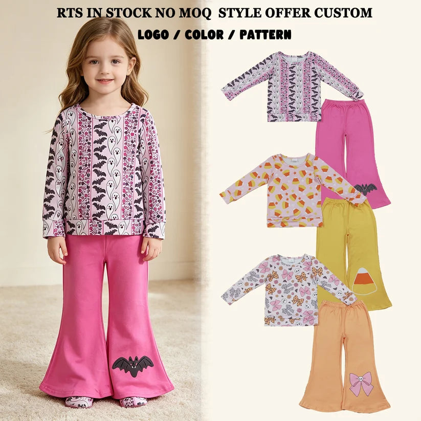Long sleeve Halloween candy corn top matching pants girl wholesale factory price outfit