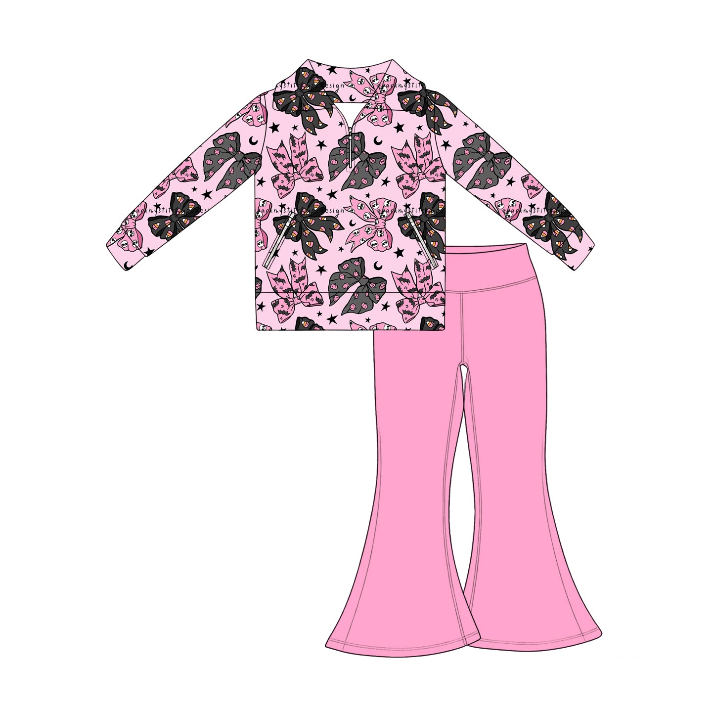 Girls long sleeve Halloween bow pullover top matching pants fall outfit preorder