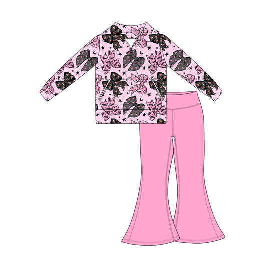 Girls long sleeve Halloween bow pullover top matching pants fall outfit preorder