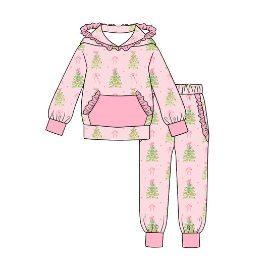 Christmas tree print girls long sleeve hoodie set outfit preorder