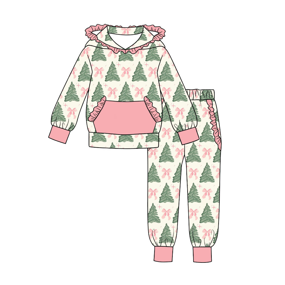 Christmas tree print girls long sleeve hoodie set outfit preorder