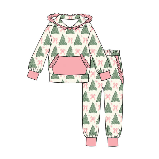 Christmas tree print girls long sleeve hoodie set outfit preorder